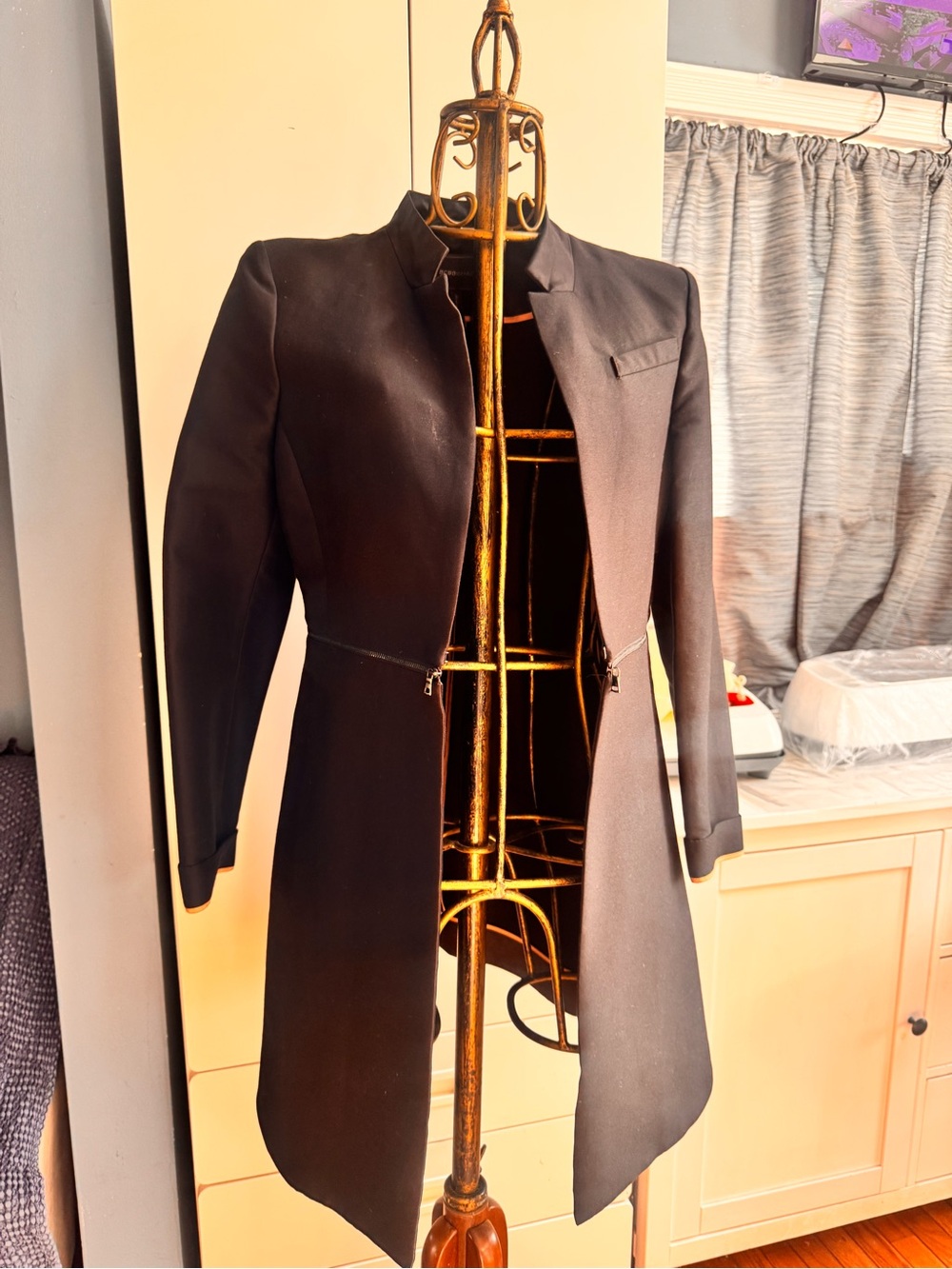 BCBGMaxAzria Black Long Trench Coat with Zip Detail
